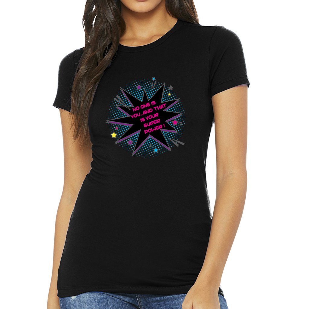 SUPER POWER WOMENS BLACK GRAPHIC TEE