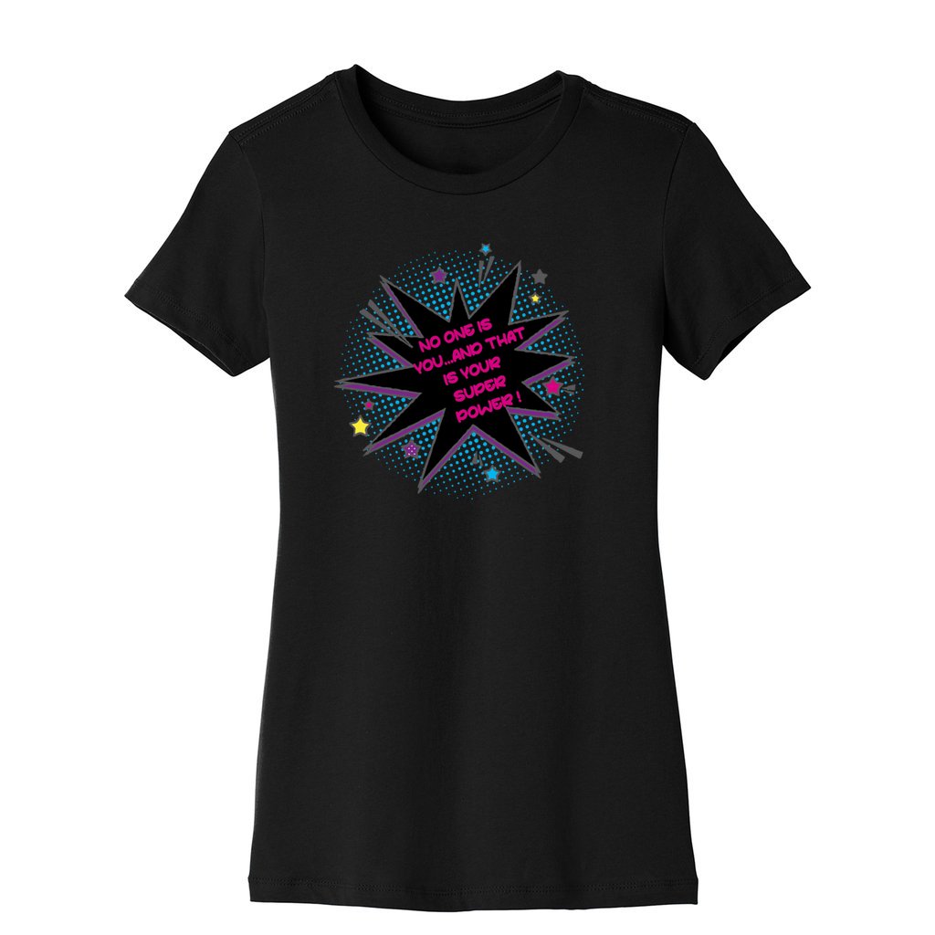 SUPER POWER WOMENS BLACK GRAPHIC TEE FRONT