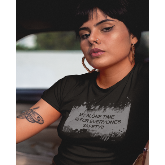 ALONE TIME WOMENS BLACK GRAPHIC TEE  TATTOO PUNK WOMAN