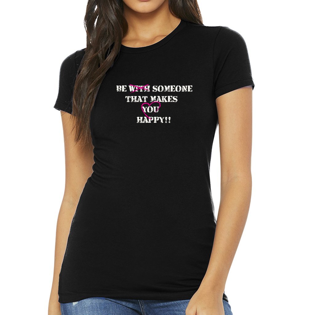 MAKE YOU HAPPY WOMENS BLACK GRAPHIC TEE 