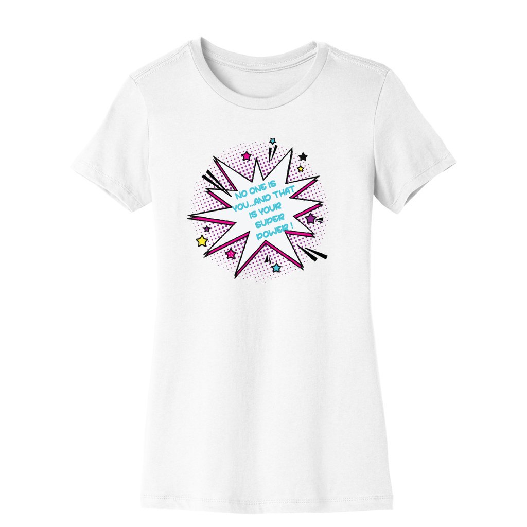 SUPER POWER WOMENS WHITE GRAPHIC TEE FRONT